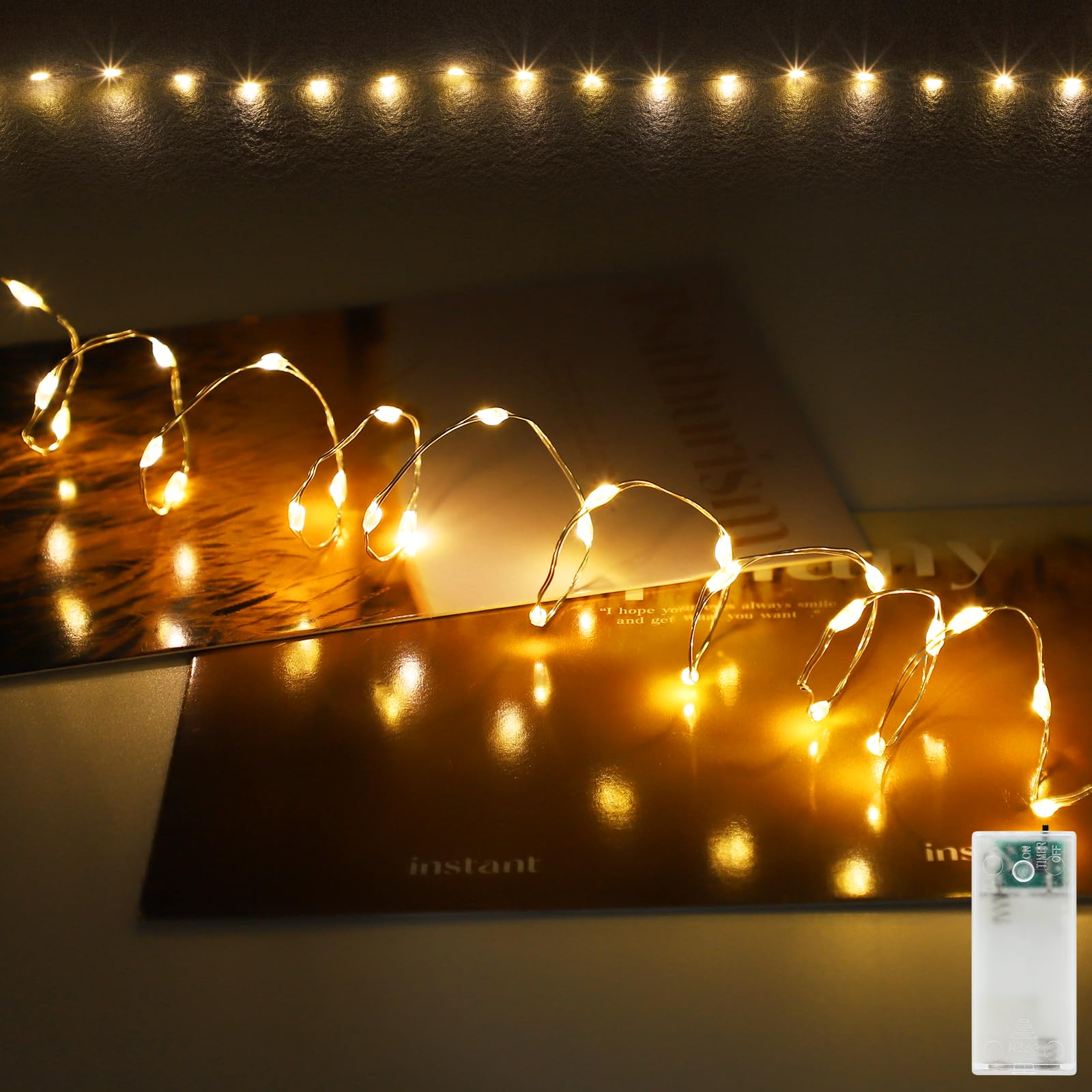 AGOTD LED Mini Lichterkette, 2,5cm Lichtabstand 30LED WarmWeiß Micro Lichterkette Batteriebetrieben mit Timer, 75cm DIY kleine Lichterketten für Party Hochzeit Weihnachten Deko