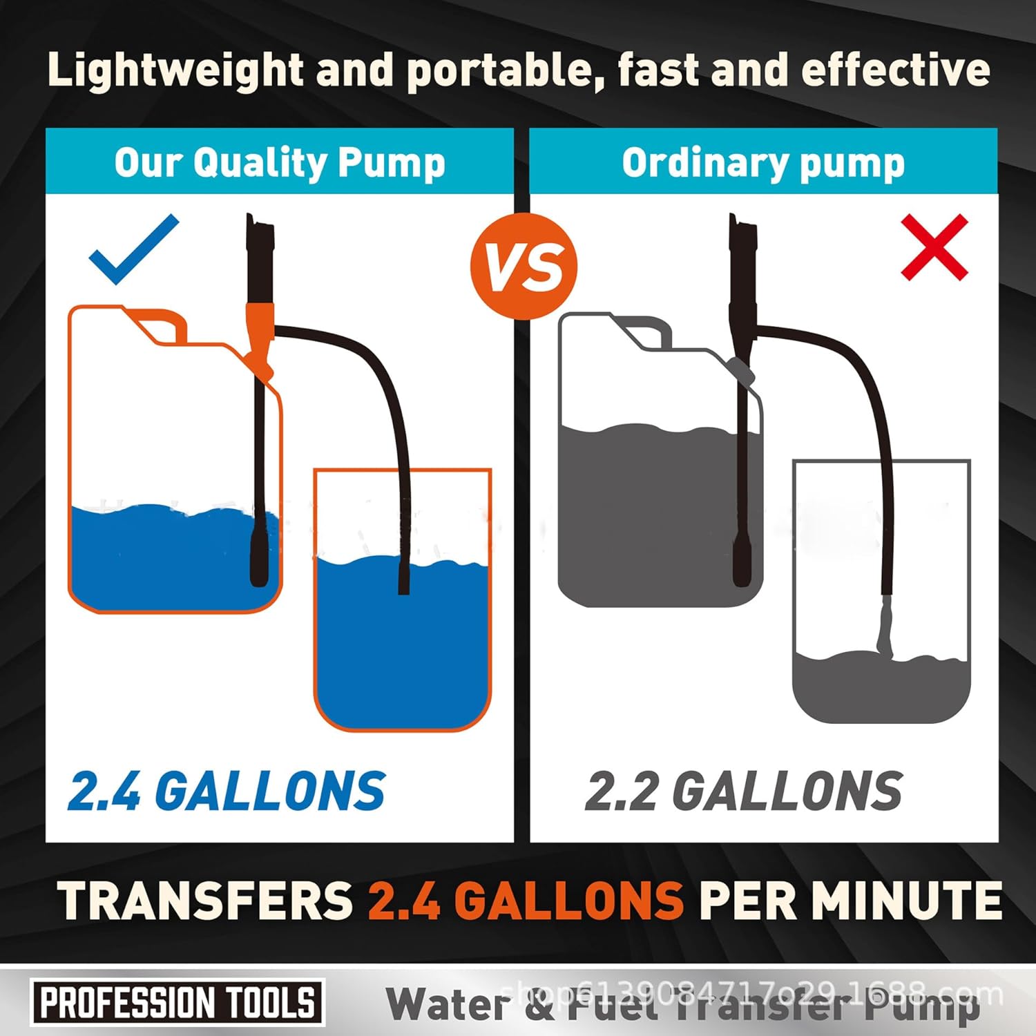Portable Fuel Transfer Pump - 2.4 GPM Battery Powered Siphon Pump,Siphon Pump for Gasoline,for Fuel, Oil & Water, with Powerful Suction Ergonomic Nozzle 39 Inches Hose（Blue）