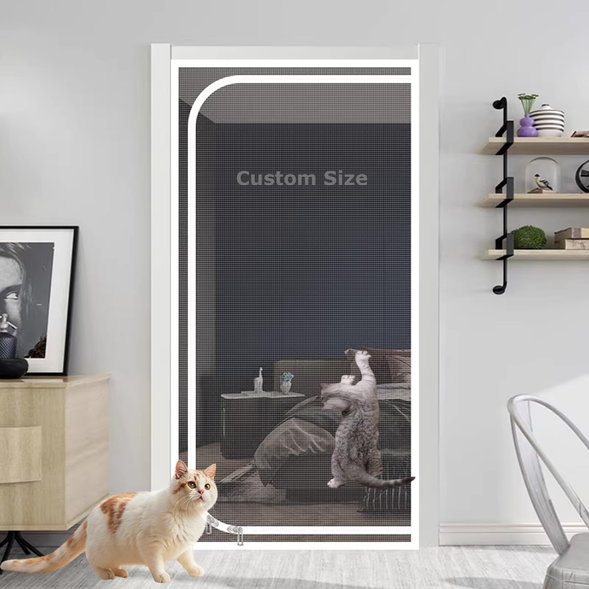 Custom Cat Screen Door Mesh, Pets Protection Screen Mesh, Anti Mosquito Fly Curtain Nets with Zipper, Cat Resistant Scratch Proof Net for Bedroom Living Room (W*H:110X210cm)