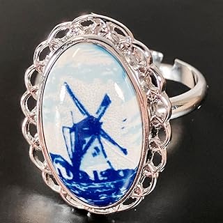 デルフト陶器/オランダリング 風車 フリーサイズ デルフト焼 指輪 デルフトブルー