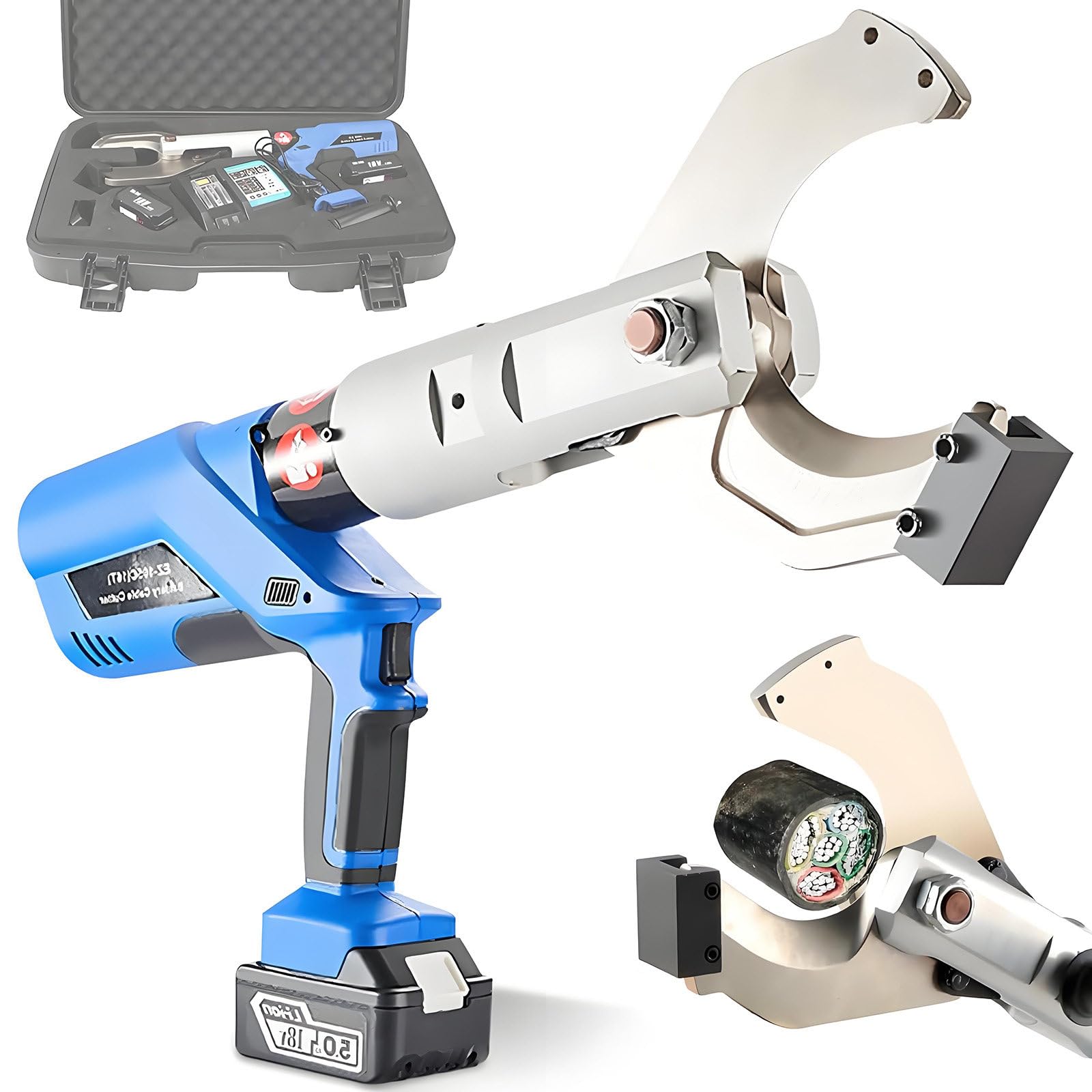GUTYGIO Electric Hydraulic Cable Cutter, with LED Display and 18V-4.0Ah Battery,60/120/160/250KN Ratchet Wire Cutting Tool, for Cu/Al and Armored Cables EZ-135C