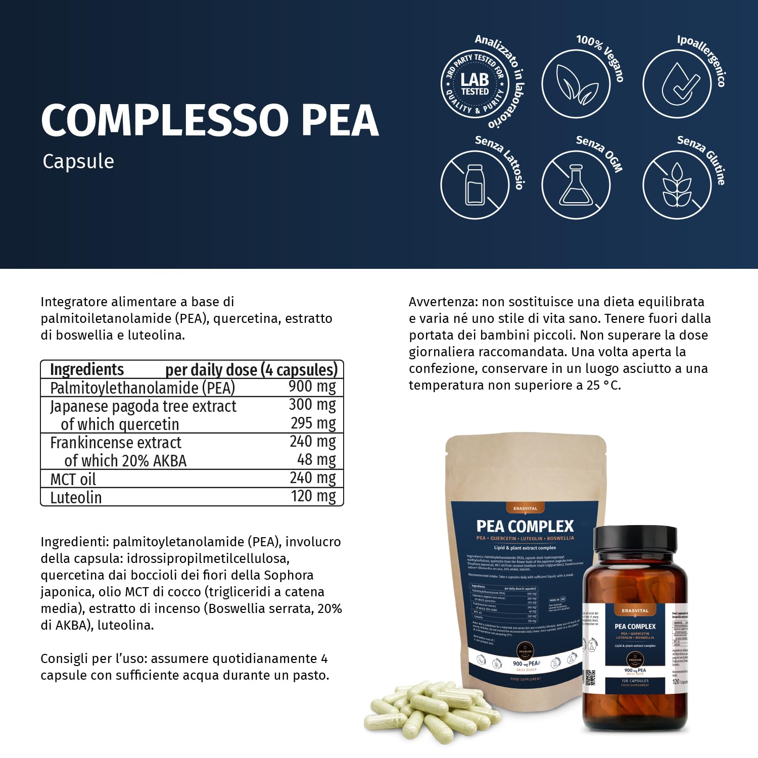 PEA COMPLEX – PEA mit Quercetin, Boswellia (20% AKBA) & Luteolin (360 Stk (1er Pack))