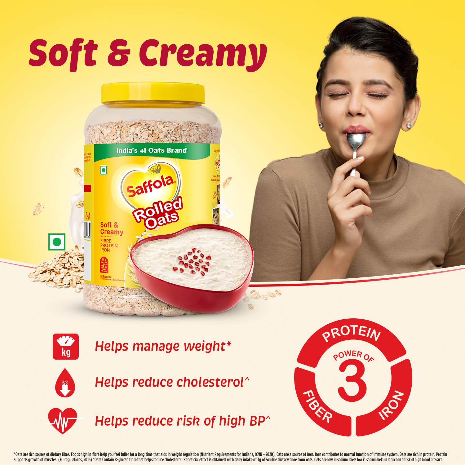 Saffola Rolled Oats | 1kg Jar | Soft & Creamy | Power of Protein, Iron & Fibre, Nutritious grain | No added sugar & Preservatives | Helps manage weight | Aids Digestion - Image 2 thumbnail