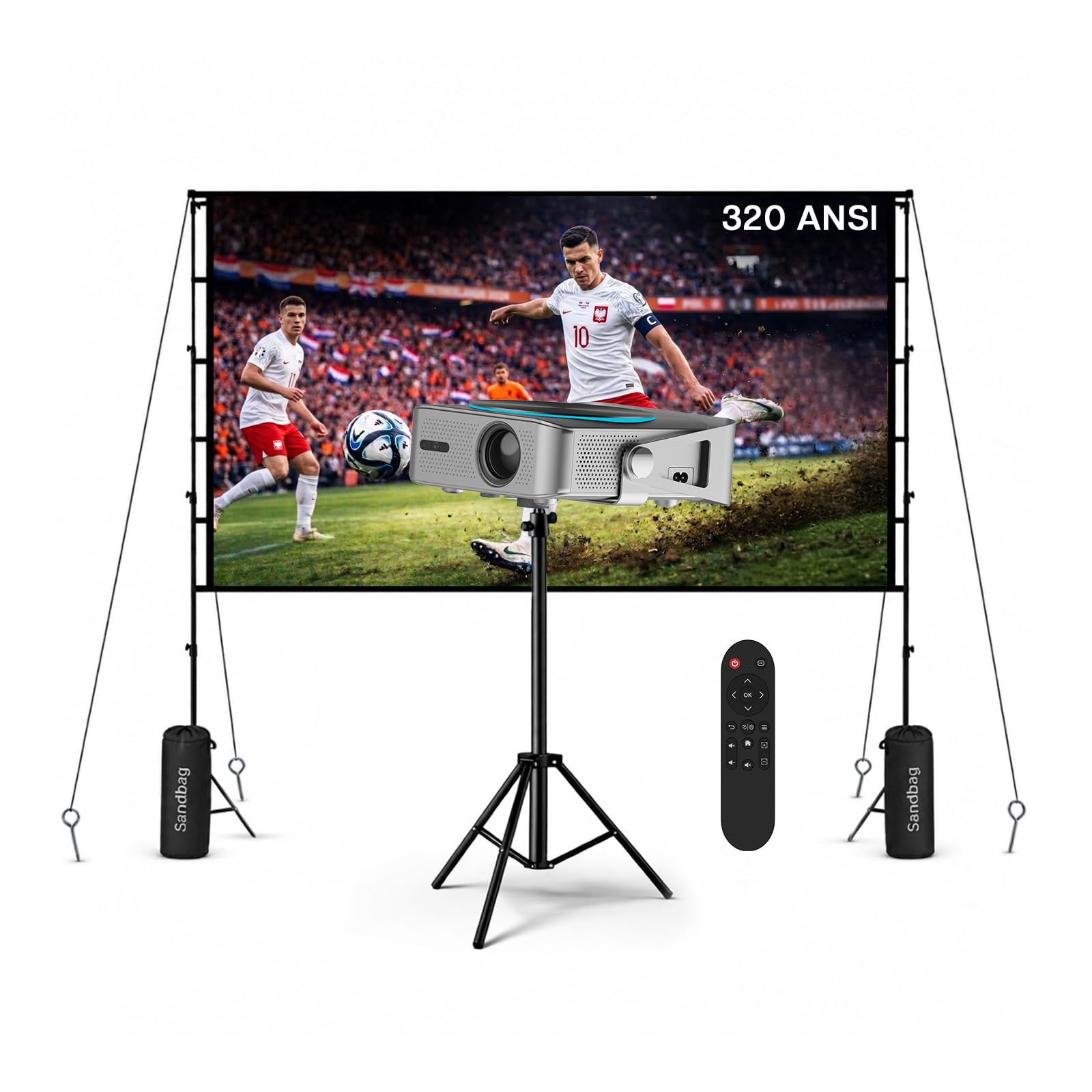 Projektor 4K z WiFi i Bluetooth, 100” Ekran Projekcyjny i Stojak od MMOBIEL – Native 1080P, 320 ANSI, Obsługa 4K, Automatyczna Korekcja Keystone, 200 Cali – Do HDMI, USB, iOS & Android