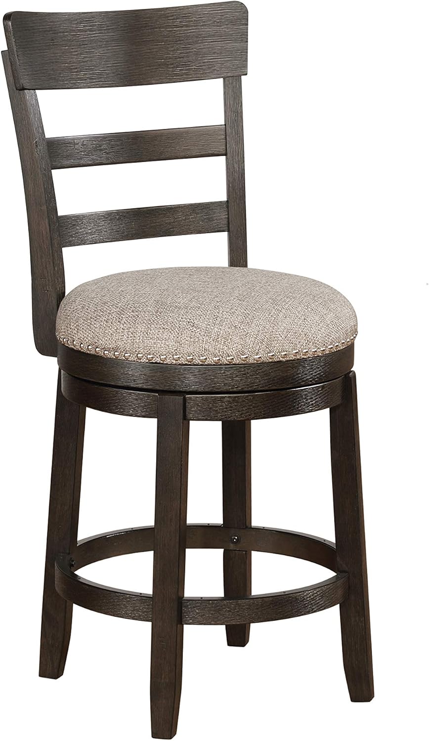 Roundhill Furniture Kessel Brown Brushed Wood Swivel Counter Height Stools, Set of 2