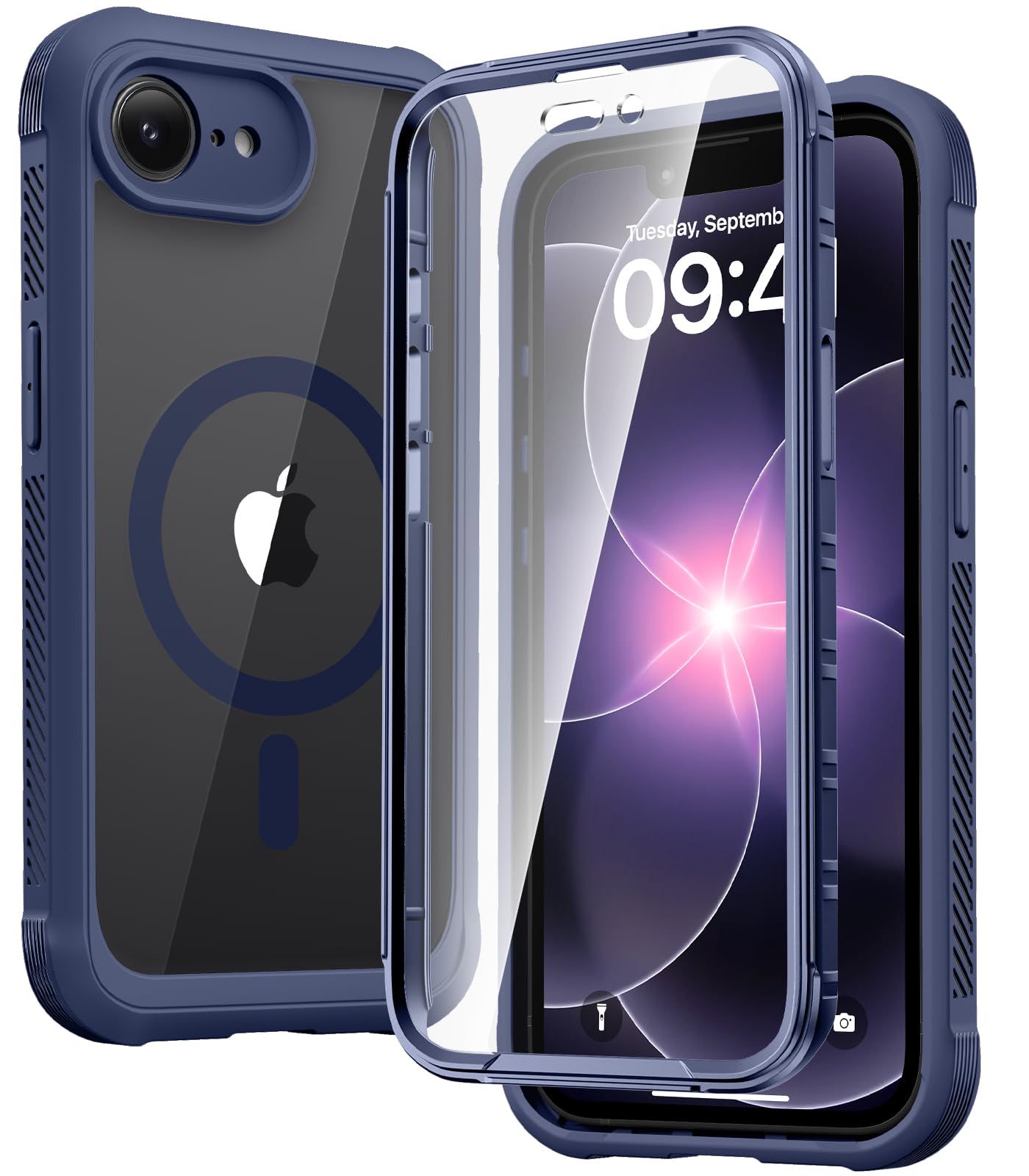 Diaclara Magnetic for iPhone 17e Case &amp; iPhone 16e Case 6.1" Full Body Bumper,[Compatible with MagSafe] Military Drop Proof Cover with Built-in Screen Protector,Magnetic Deep Blue