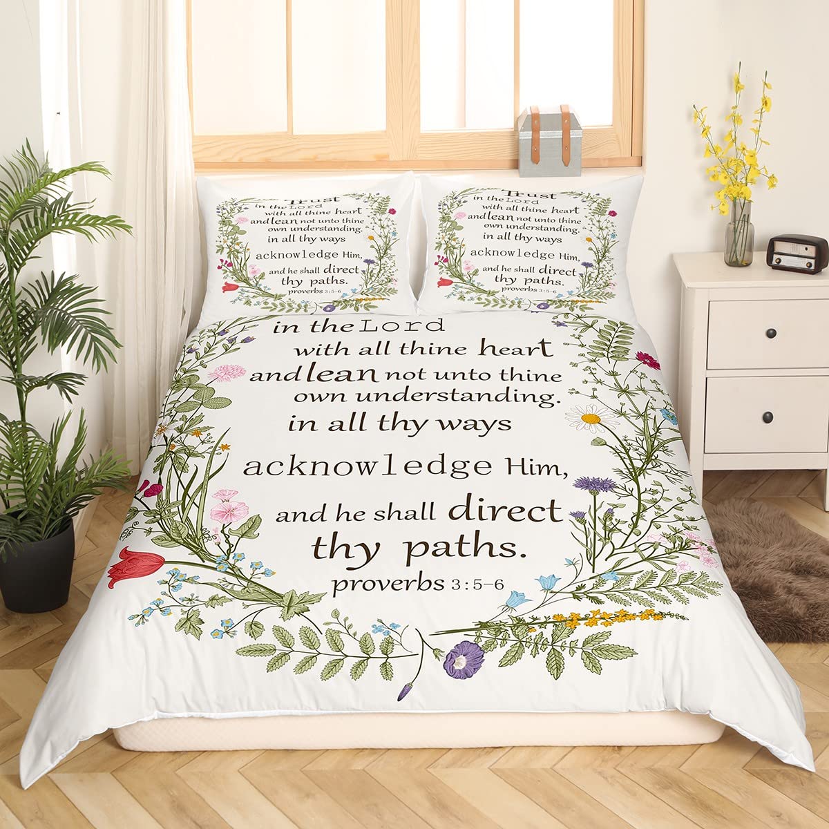 Housse de couette 135 x 200 fleurs et parure de lit botanique