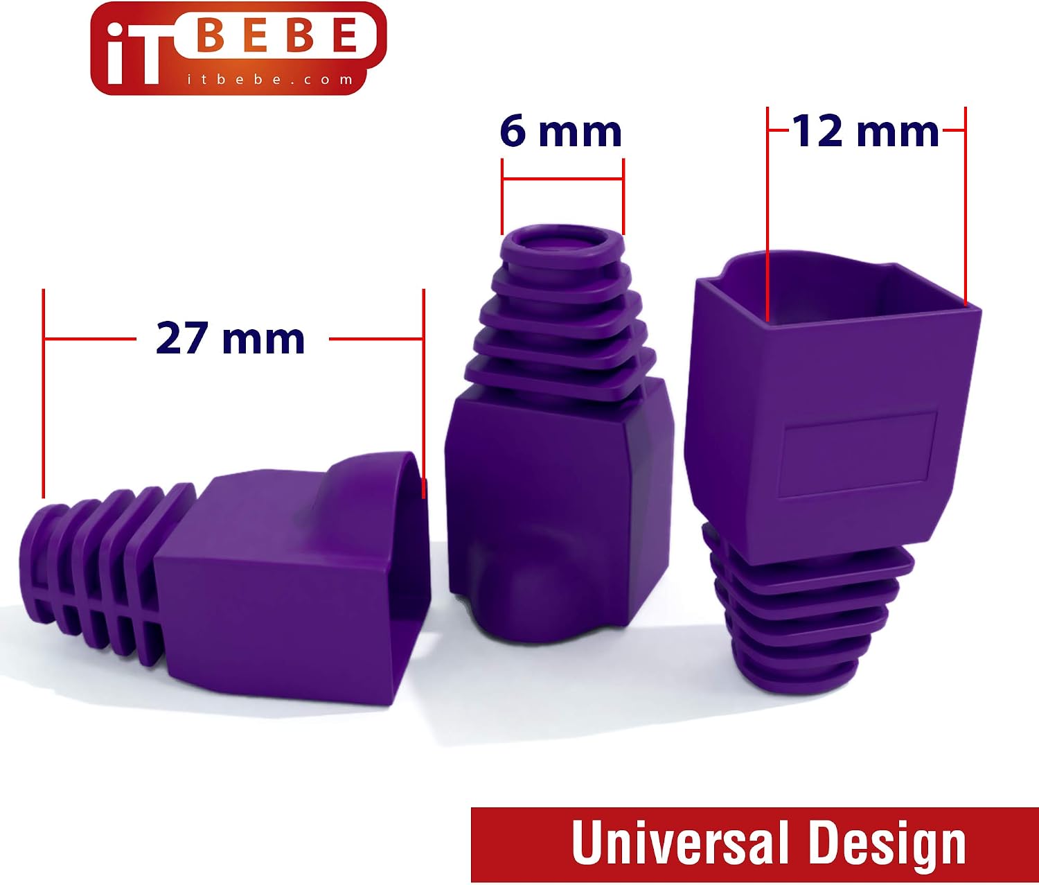 ITBEBE 60/60 RJ45 Cat6 Pass Through Connectors for 24 AWG Cables - 60 Cat6 Passthrough Connector Ends and 60 RJ45 Connectors Purple Strain Relief Boots for Clean, snag-Free Ethernet Patch Cord