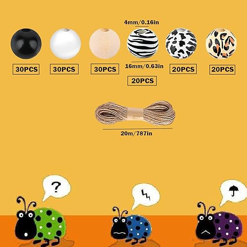 Miniatura 3 de Kit de 150 cuentas de madera de vaca de leopardo y cebra de 0.63 pulgadas, cuentas de madera redondas de granja, manualidades, cuentas de madera