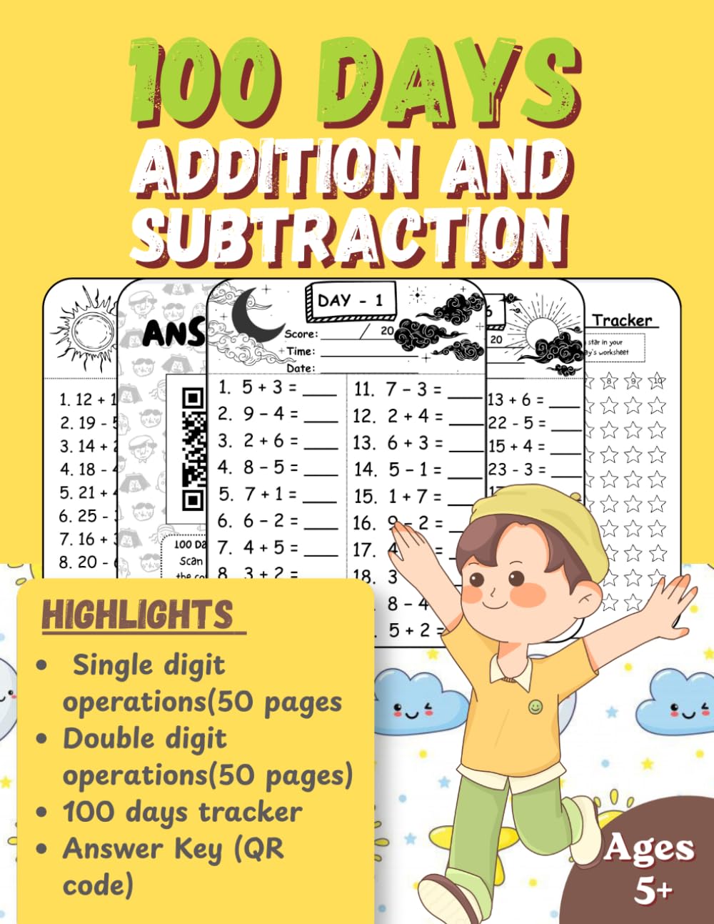 100 days maths activity book: Children mixed addition and subtraction book, Children maths workbook for age 5+