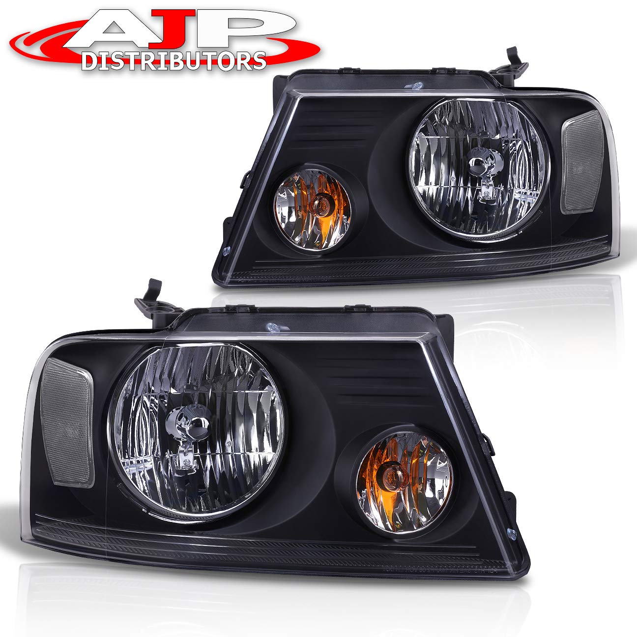 AJP Distributors For Ford F-150 F150 Lincoln Mark LT Headlights Head Lights Lamps Pair Unit Assembly Unit 2004 2005 2006 2007 2008 04 05 06 07 08 (Black Housing Clear Lens Clear Reflector)