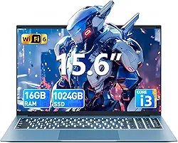 SGIN Laptop de 15,6 polegadas, laptops Windows 11 com 16 GB de RAM SSD de 1024 GB, CPU Core i3-10100Y (até 3,9 GHz), tela IPS FHD, teclado retroiluminado, WiFi 6, bateria de 53,2 WH, dobradiça de 180°