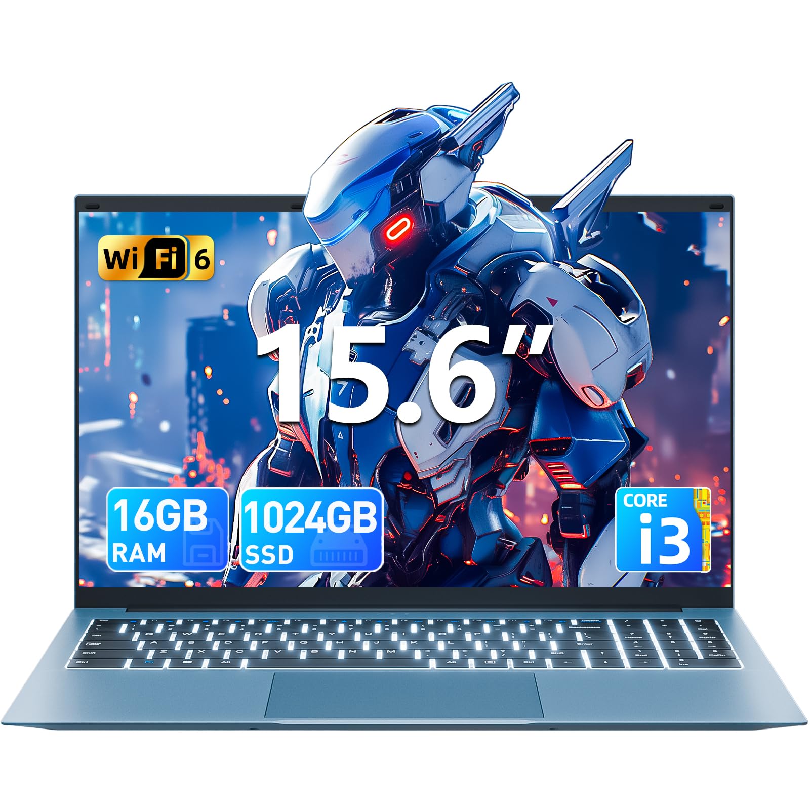 SGIN 15.6 Inch Laptop Computer, Win 11 Laptops with 16GB RAM 1024GB SSD, Core i3-10100Y CPU(Up to 3.9GHz), IPS FHD Display, Backlit Keyboard, WiFi 6, 53.2WH Battery, 180° Hinge, HDMI, Type-C