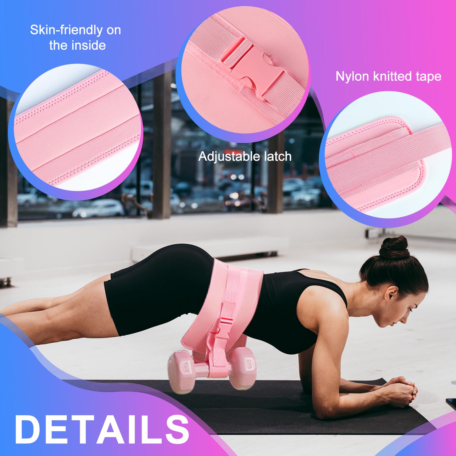 Pas do hip thrust, pas biodrowy do hantli, pas obciążeniowy do dodatkowego ciężaru, regulowany pas do ćwiczeń bioder, mostek pośladkowy, plank, pas obciążeniowy do krótkich hantli i kettlebells