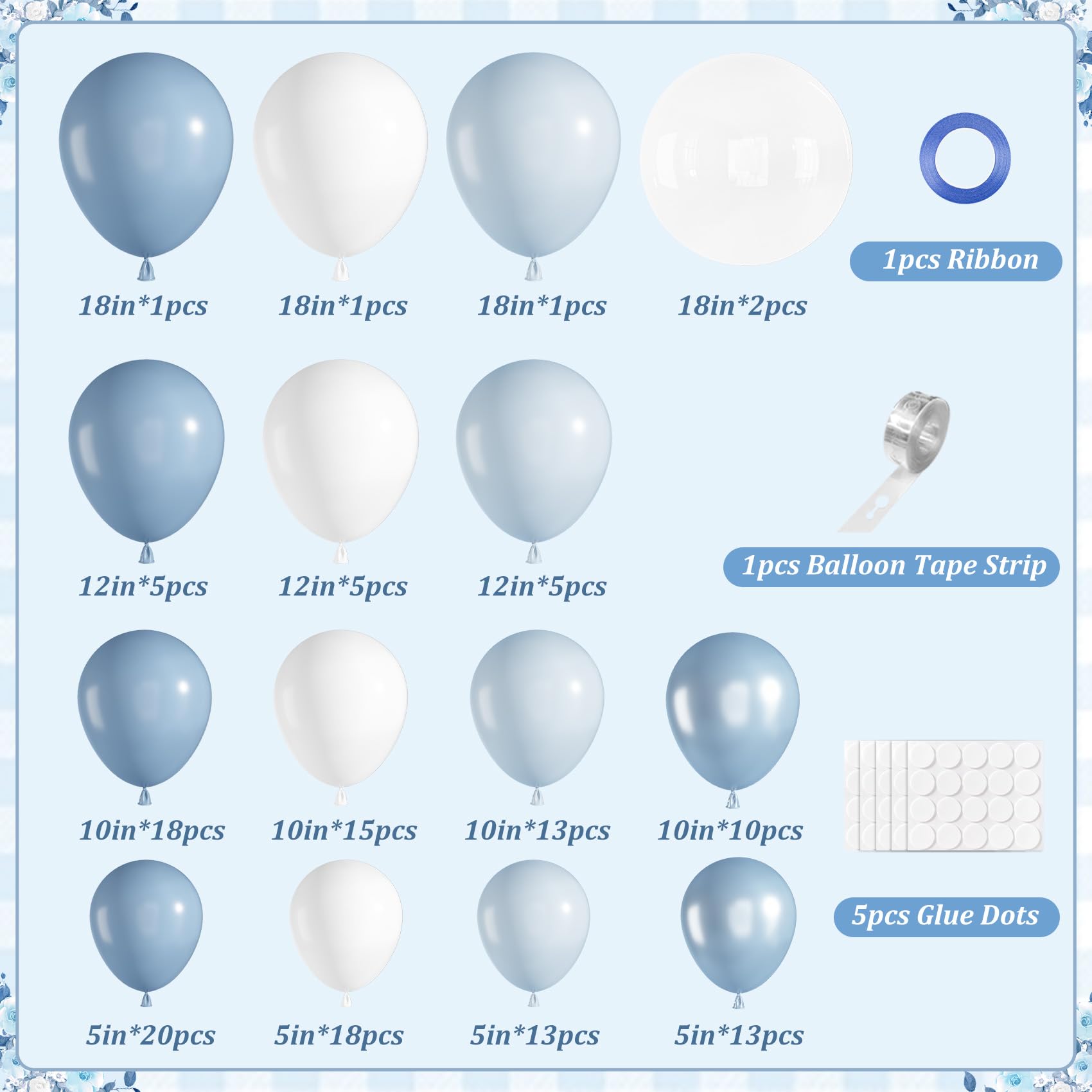 Ouddy Life Luftballonbogen-Set, Staubblau, 152 Stück, Perlen-Hellpastellblau und Weiß, klare Luftballons für Hochzeit, Geburtstag, Geschlechtsoffenbarung, Brautdekorationen
