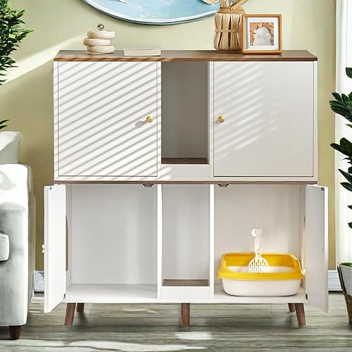 Miniatura 4 de Caja de arena para gatos, mueble oculto para 2 gatos con gran espacio, armario interior para casa de mascotas, 42.5 x 19.6 x 23.8 pulgadas, color