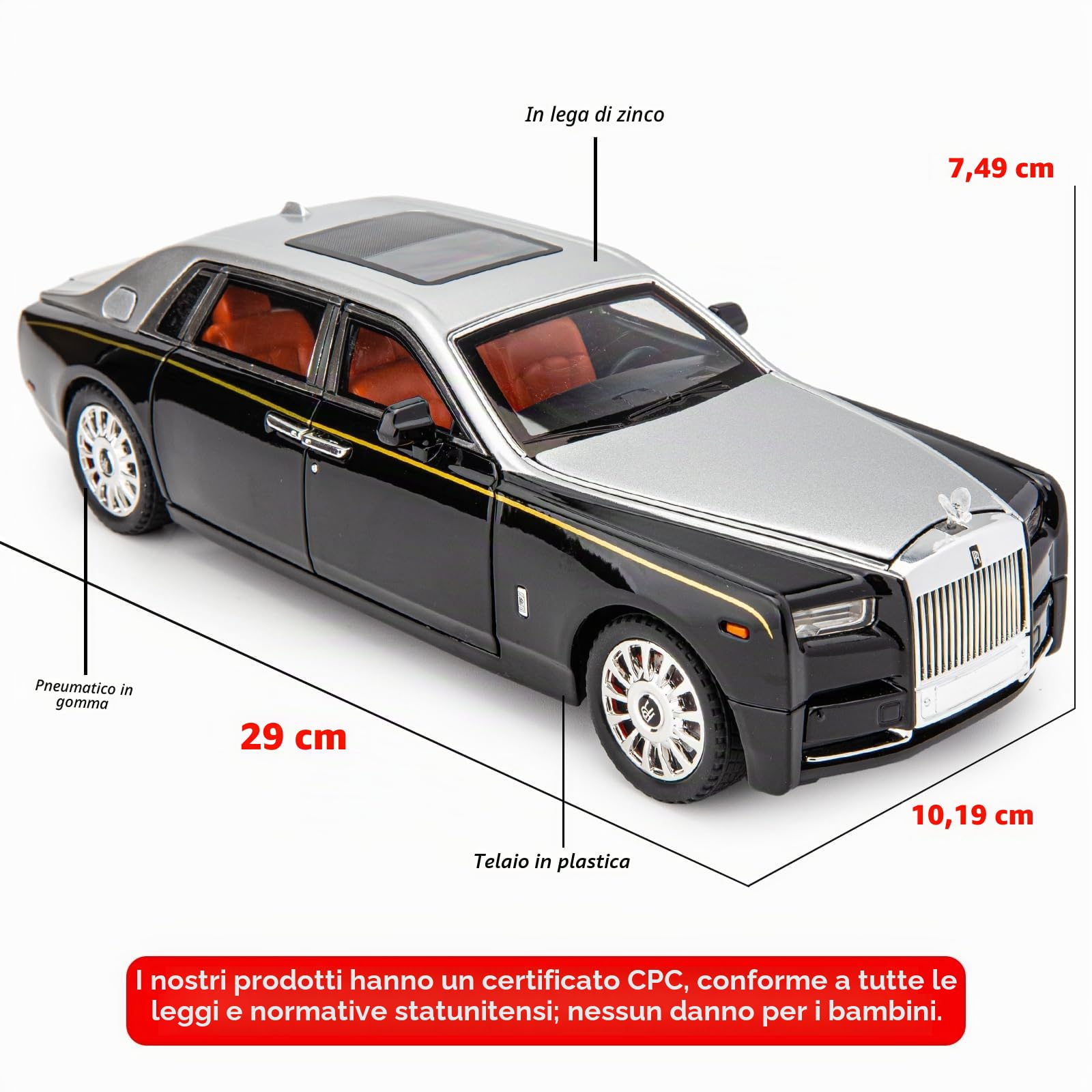 imtfzct 1/18 Rolls Royce Phantom modellino auto in metallo leggero pressofuso trolley giocattolo auto classica modello a due porte con logo pieghevole, regalo (argento)