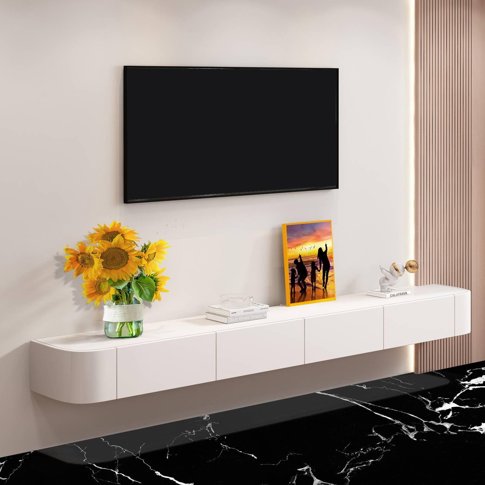 BIGYOUZI Wall-mounted TV cabinet Floating TV Stand with Lockers Long TV cabinet pine TV Stands & Multimedia Centres Decorative Cabinets (White, 120 * 24 * 20CM)