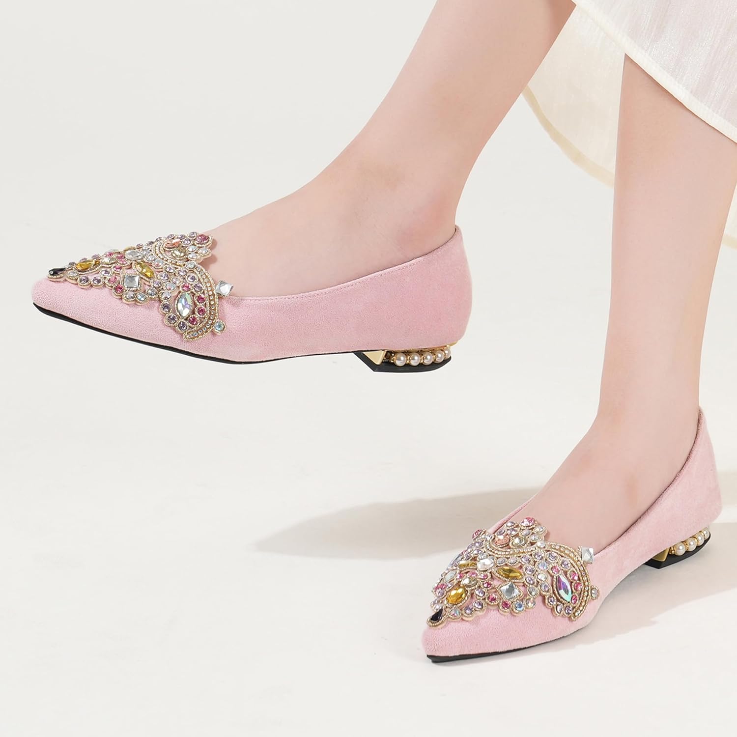 Flats for Women Bling Rhinestone Pointed Flat Shoes Comfort Slip on Low Heel Weddin... - Image 2