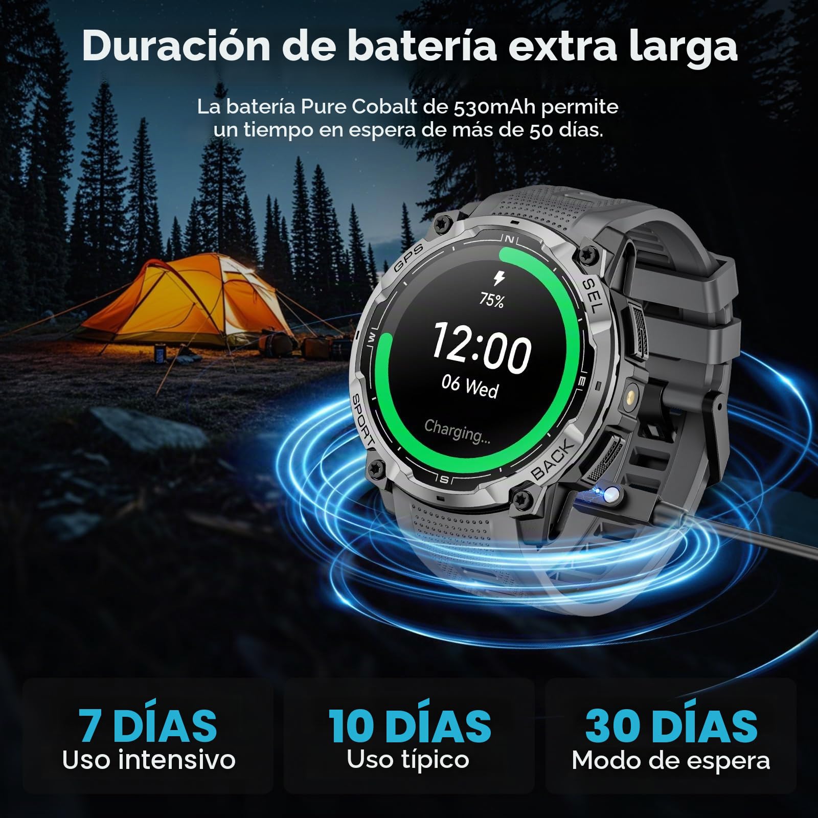 Reloj Inteligente Hombre Militar con GPS, 1.43" AMOLED HD Smart Watch con Llamada Bluetooth, Linterna LED, Brújula, Pulsómetro, 100+ Modos Deportivos, 3ATM Impermeable Reloj Deportivo para Android iOS
