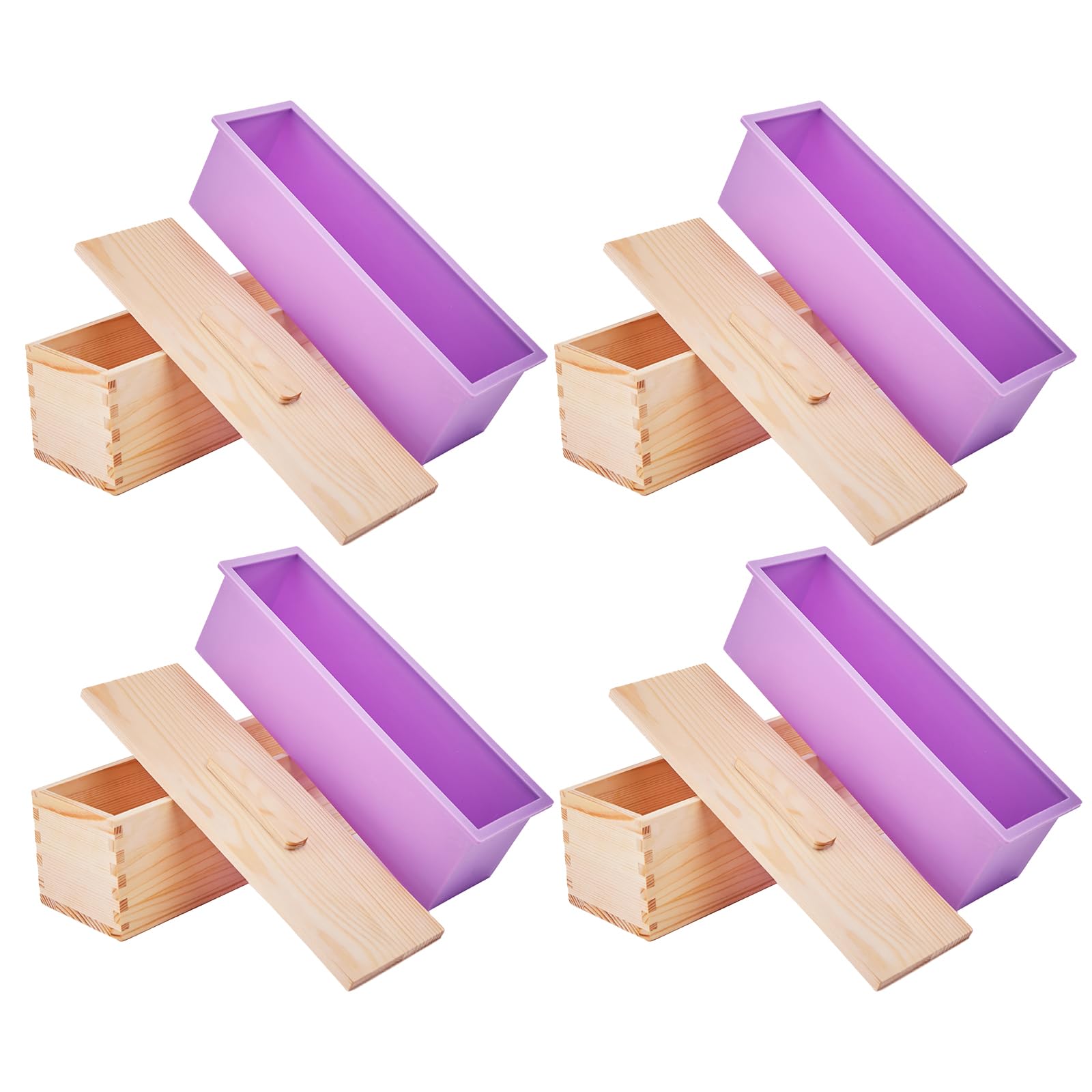 JUEGD Soap Making kit, 42 OZ Silicone Soap Molds - Melt and Pour Soap Making Supplies, Rectangular Bread Soap Molds with Wooden Box, DIY Soap Making Supplies Set (4Pack)