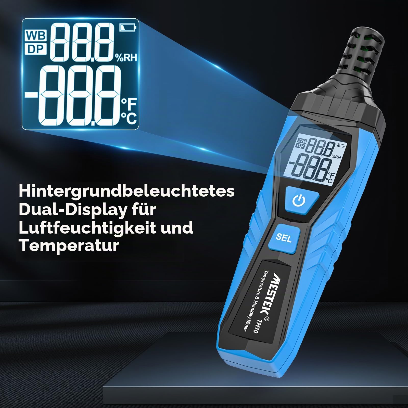 Thermo-Hygrometer Thermometer MESTEK Digitales Mini Temperatur und Feuchtigkeitsmessgerät mit Umgebungs, Taupunkt und Luftfeuchtigkeitmessgerät Handheld für Industrie, Gewächshaus, Meteorologie