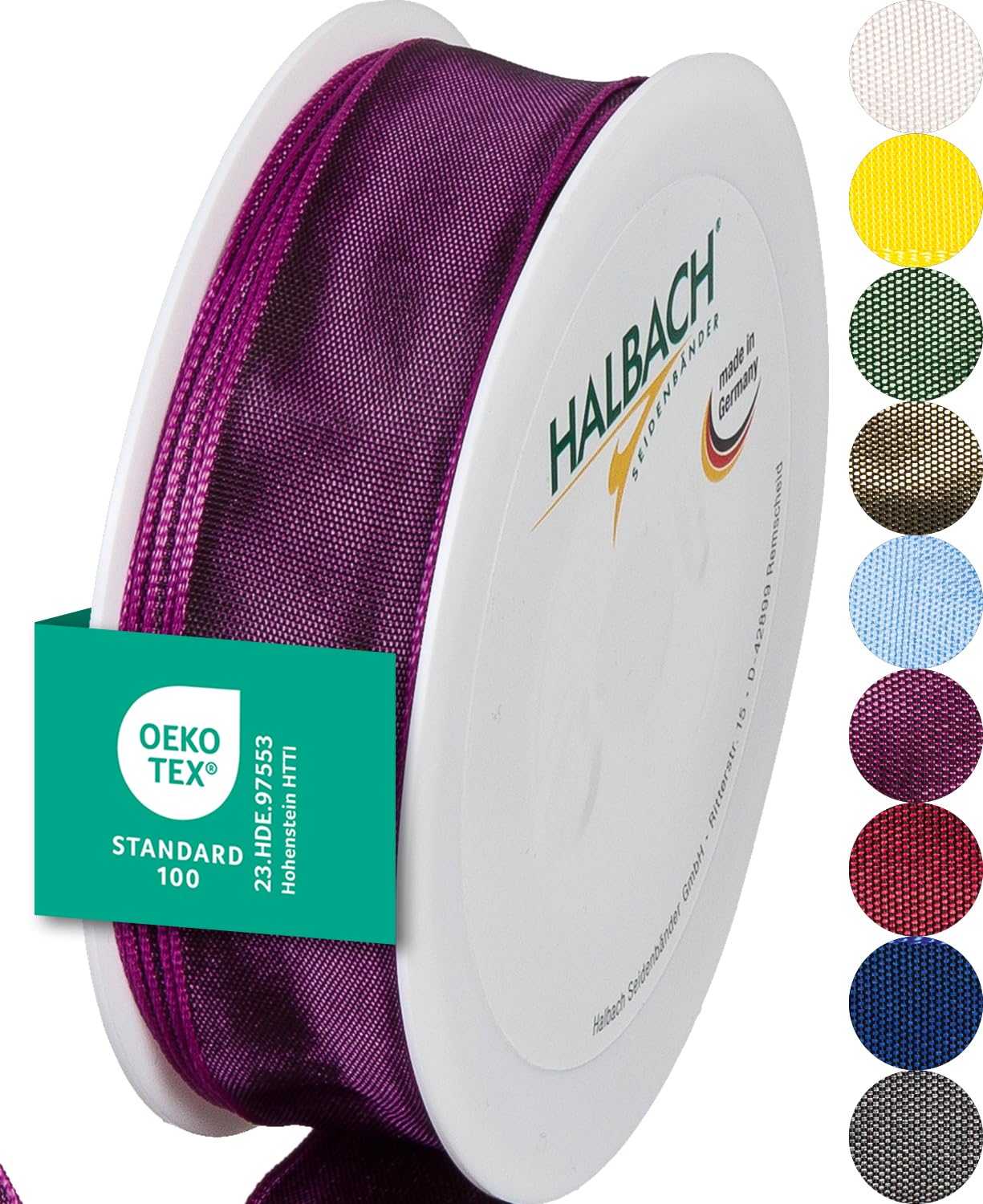 Halbach Seidenbänder Premium Gift Ribbon With Wired Edge, 25 mm Width, 25 m Length, Oeko-Tex 100 Certified Taffeta