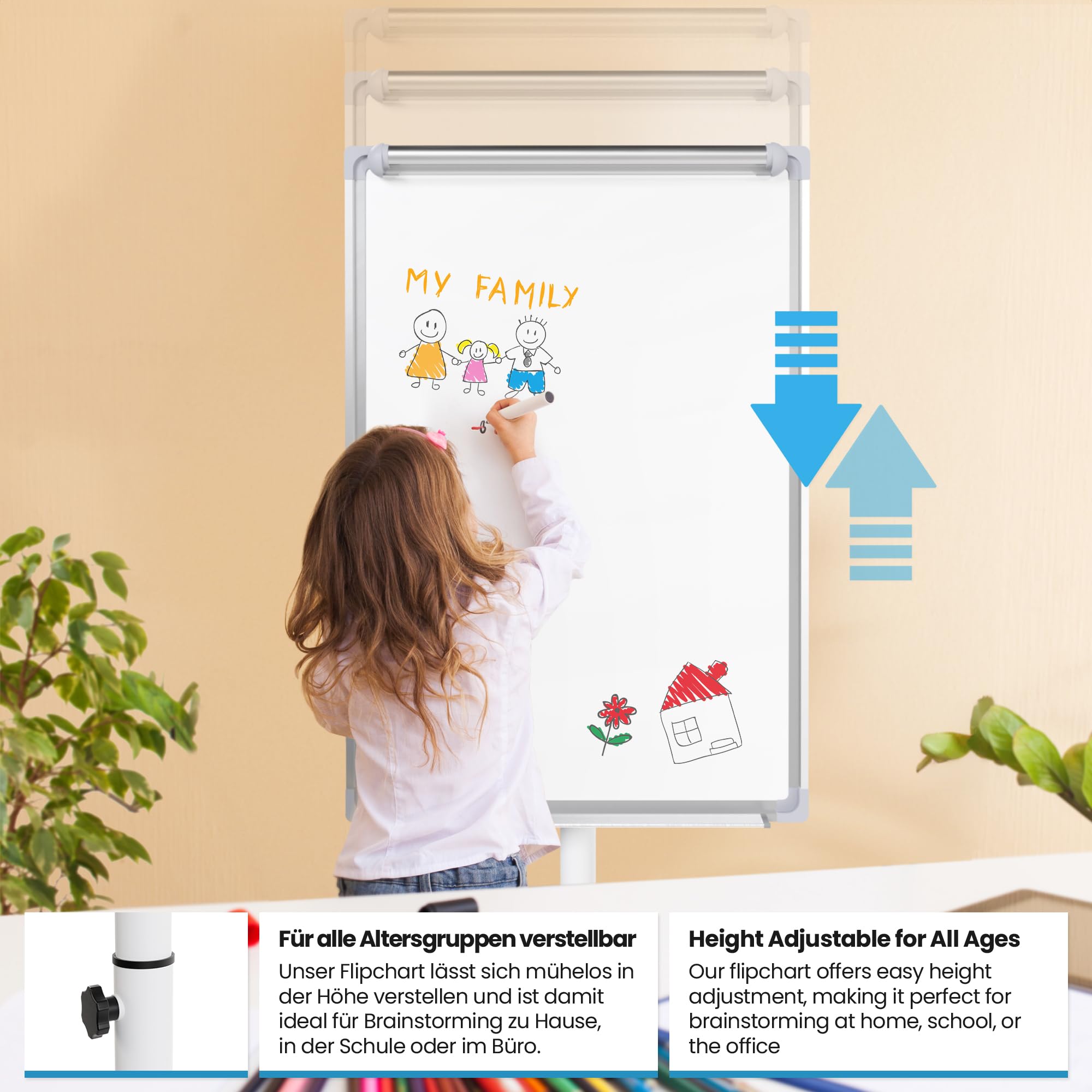 Jago® Flip Chart with Round Base and Wheels - 60 x 90cm Scratch-Free