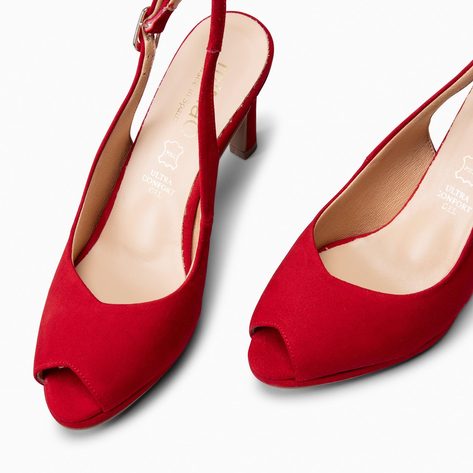 miMaO. Zapatos de Piel y tacón Alto Peeptoes. Tacones cómodos con Plantilla de Gel. Hecho en España