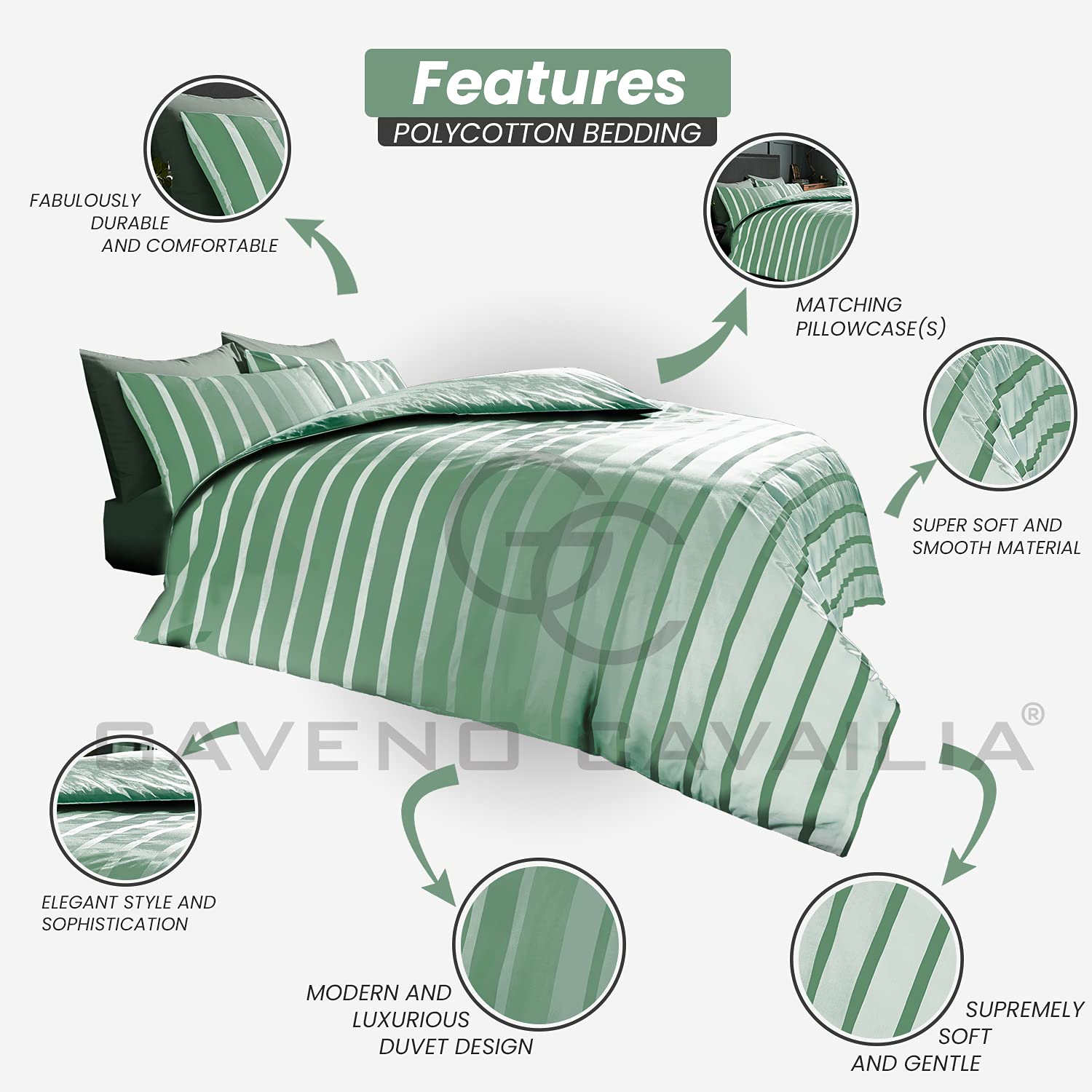 GC GAVENO CAVAILIA Stripe Duvet Set Double Bed - Reversible Bedding Set - Easy Care Bed Linen - Washable - Duck Egg - Image 2