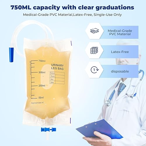 Miniatura 5 de 10-Pack Urine Drainage Bags 750 ML with Soft Adjustable Straps and Catheter Leg Bag HolderLarge 4 Count - Suitable for Home and Hospitals Health Aids