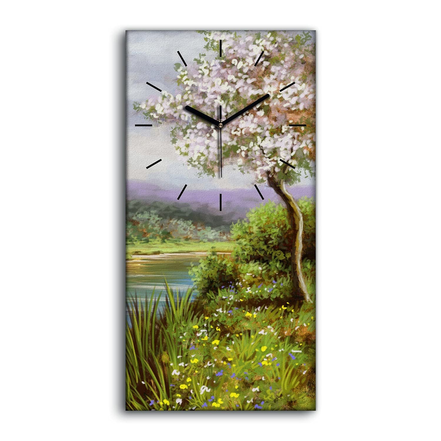 Horloge sur toile salon et chambre décor moderne fleurs et arbres de nature