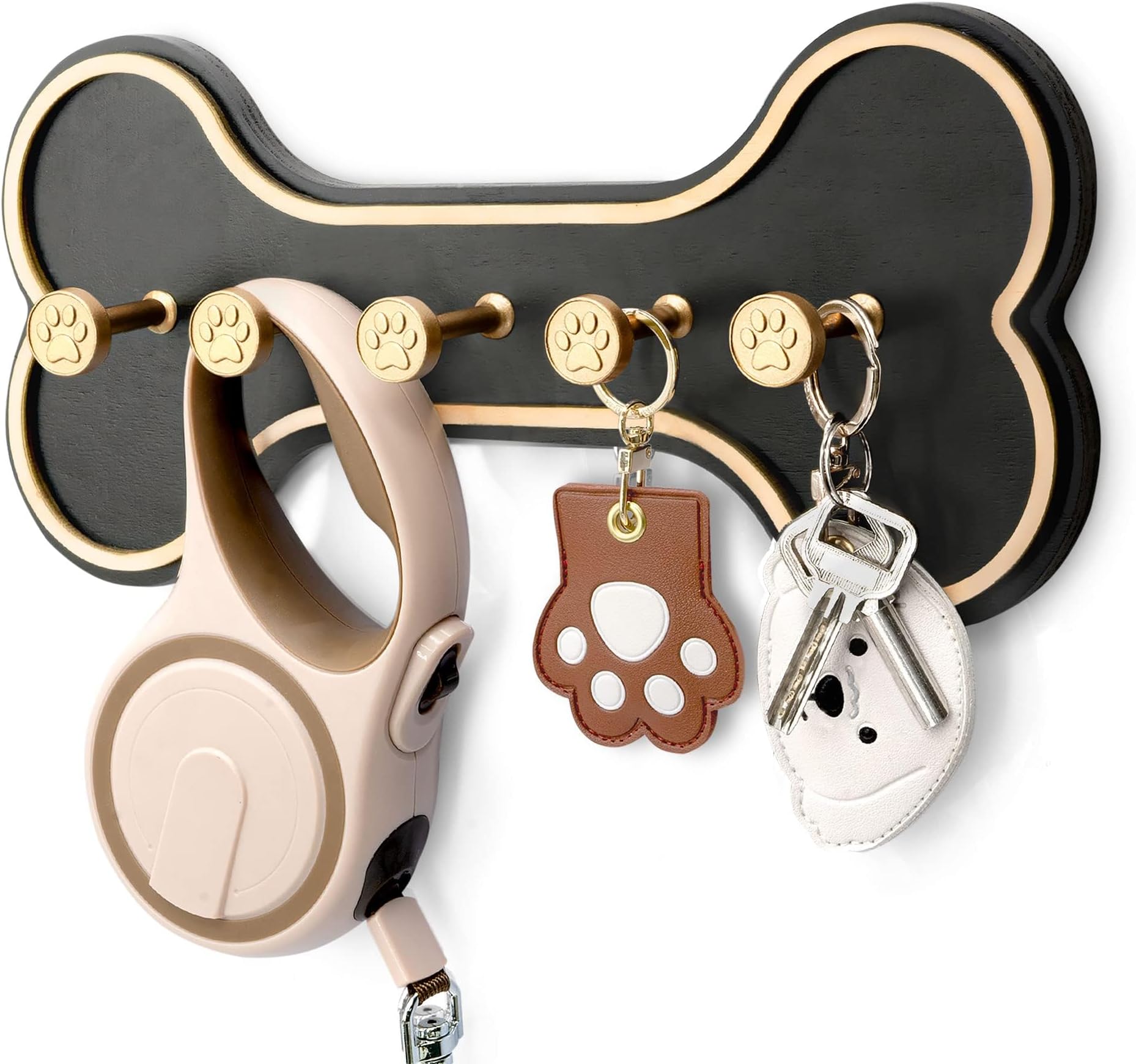 Tazweeq Key Holder, Key Hook Wall Mount with 5 Unique 3D Dog Paws Hooks, Dog Leash Holder for Wall Hooks