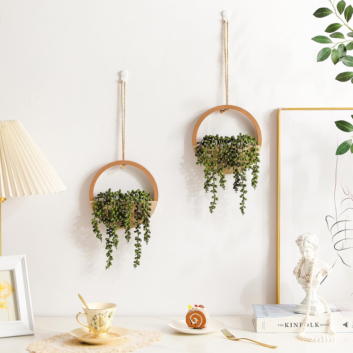 Artificial Hanging Plants Hanging Planter Fake Succulents Artificial String of Pearls with Pot and Lanyard for Home Office Wall Decoration