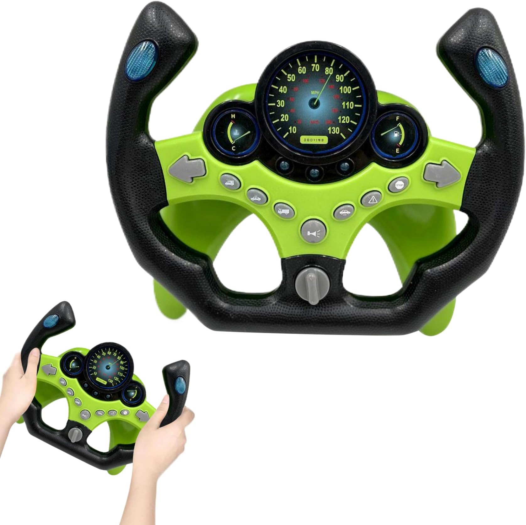 Kids Steering Wheel with Light, 360° Rotating Plastic Toy Steering Wheel, Educational Passenger Steering Whee, Non Slip Detachable , Green, Baby Doll Car Seat