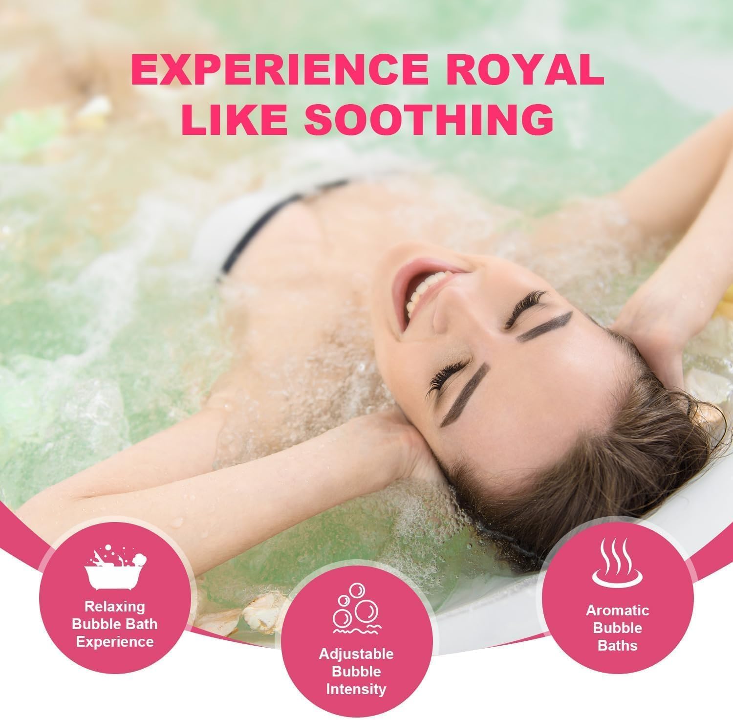 Bubble Bath Mat Tub Spa Massager,Full Body Waterproof Spa Mat for Bathtub, 6-Speed Bubbles, Remote Control & Non-Slip Suction Cups for Home Relaxation Pink