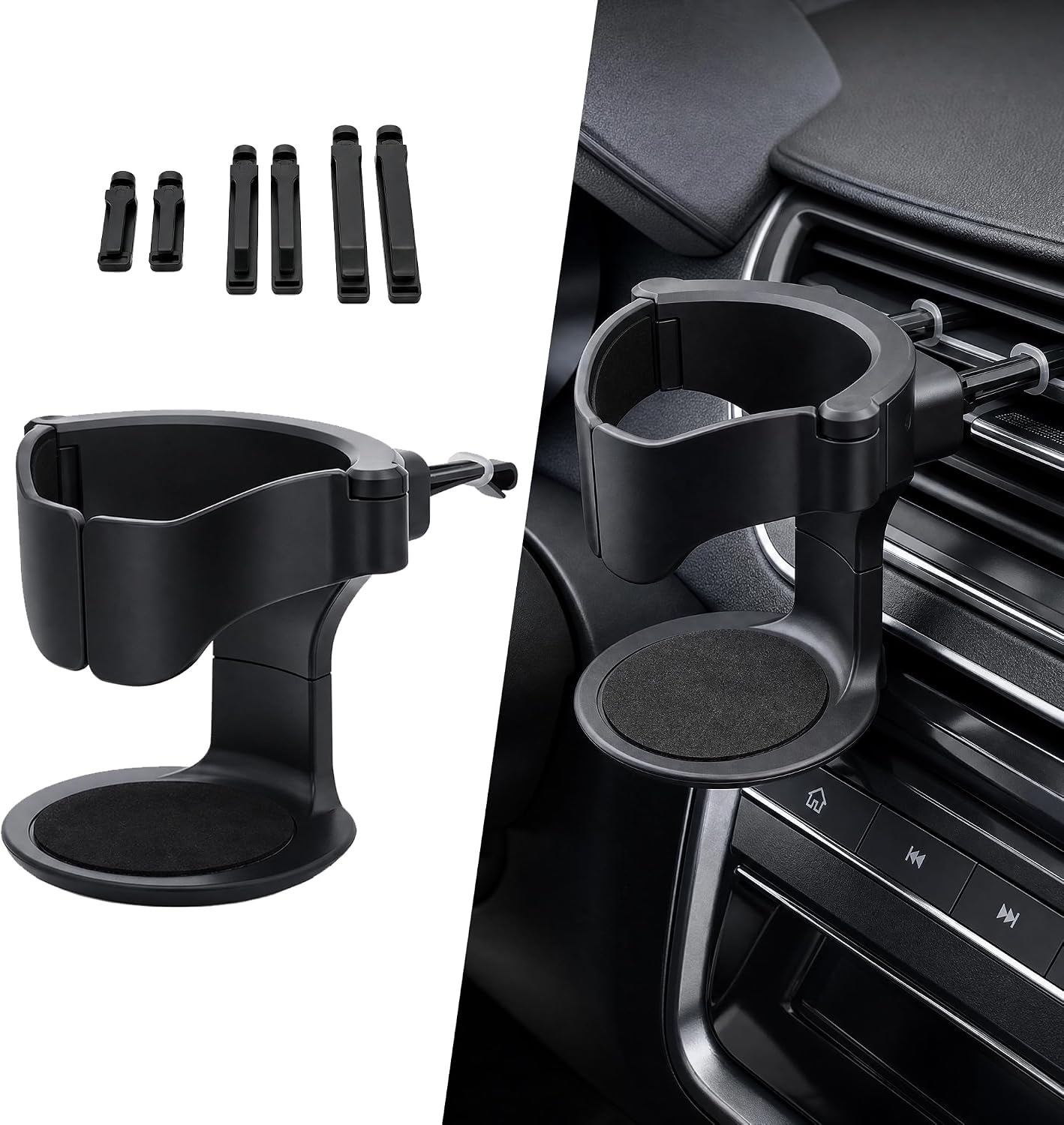 1 PC Cup Holder for Car, Cup Holder Expander with Spring Design and Non-slip Base, Car Cup Holder Extender for Drinks and Ashtrays, Universal for Most Cars, Trucks, SUVs (Black)