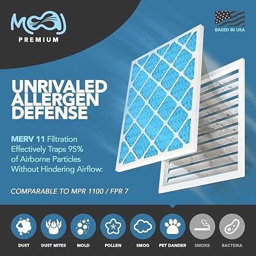 Miniatura 3 de Filtro de aire de 14 x 25 x 1 (6 unidades)  MERV 11  MOAJ Premium Allergen Defense  BASADO EN Estados Unidos  Filtros de aire de repuesto plisados