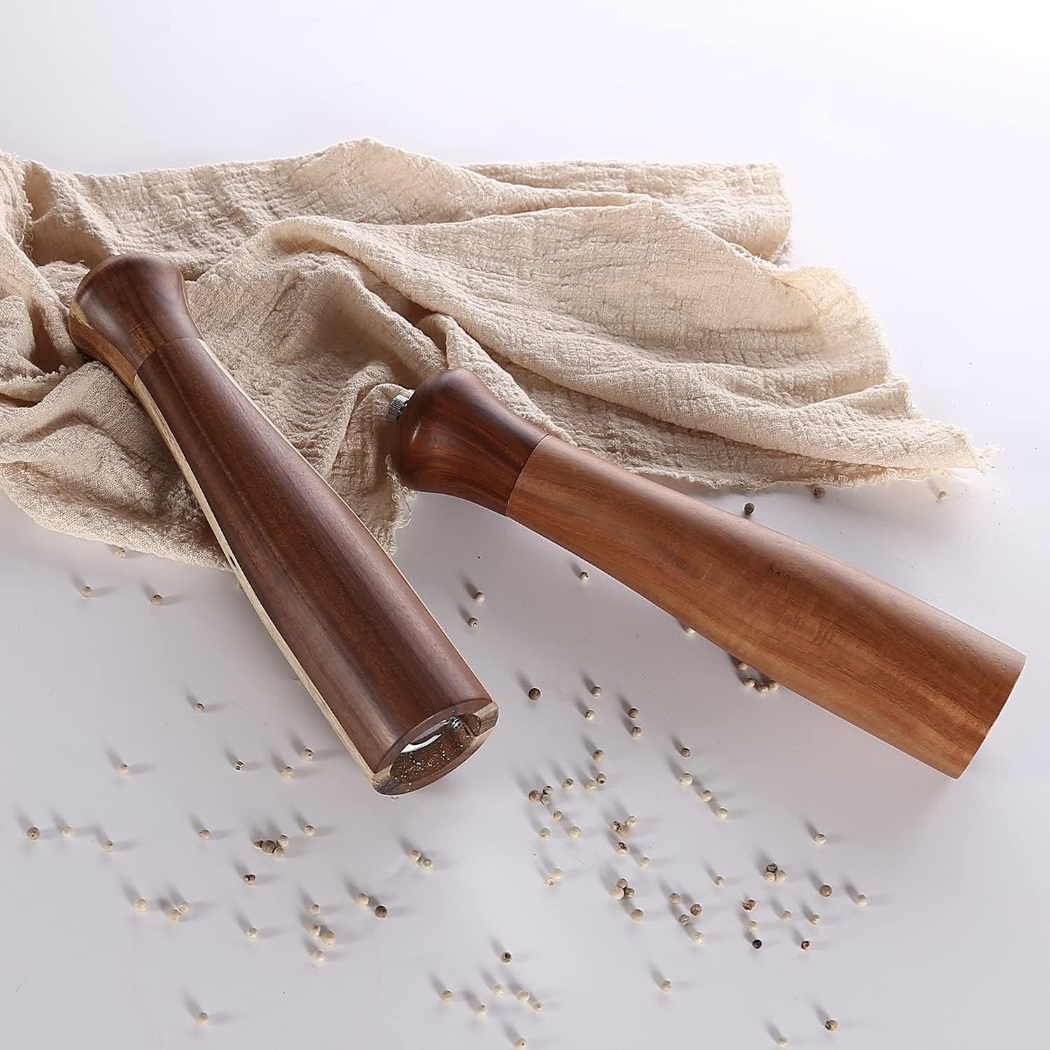 KKC HOME ACCENTS Wooden Salt and Pepper Shakers,Wooden Salt and Pepper Grinder Mill Set Refillable,Acacia Wood, 10 Inch
