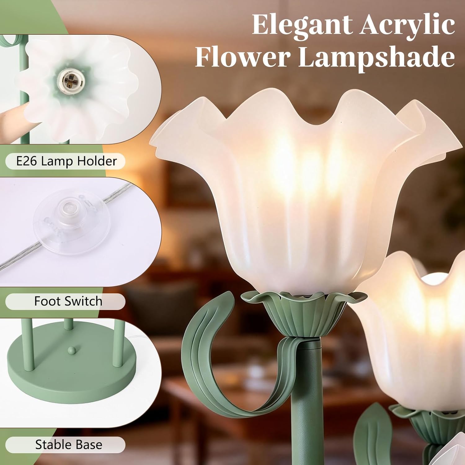 Floor Lamp with Shelves, Flower Floor Lamp for Living Room, Flower Standing Lamp with 3 Bulbs, Unique Corner Lamp with 3 Color Temperature, Foot Switch, Floral Tall Lamp for Bedroom Kids Home