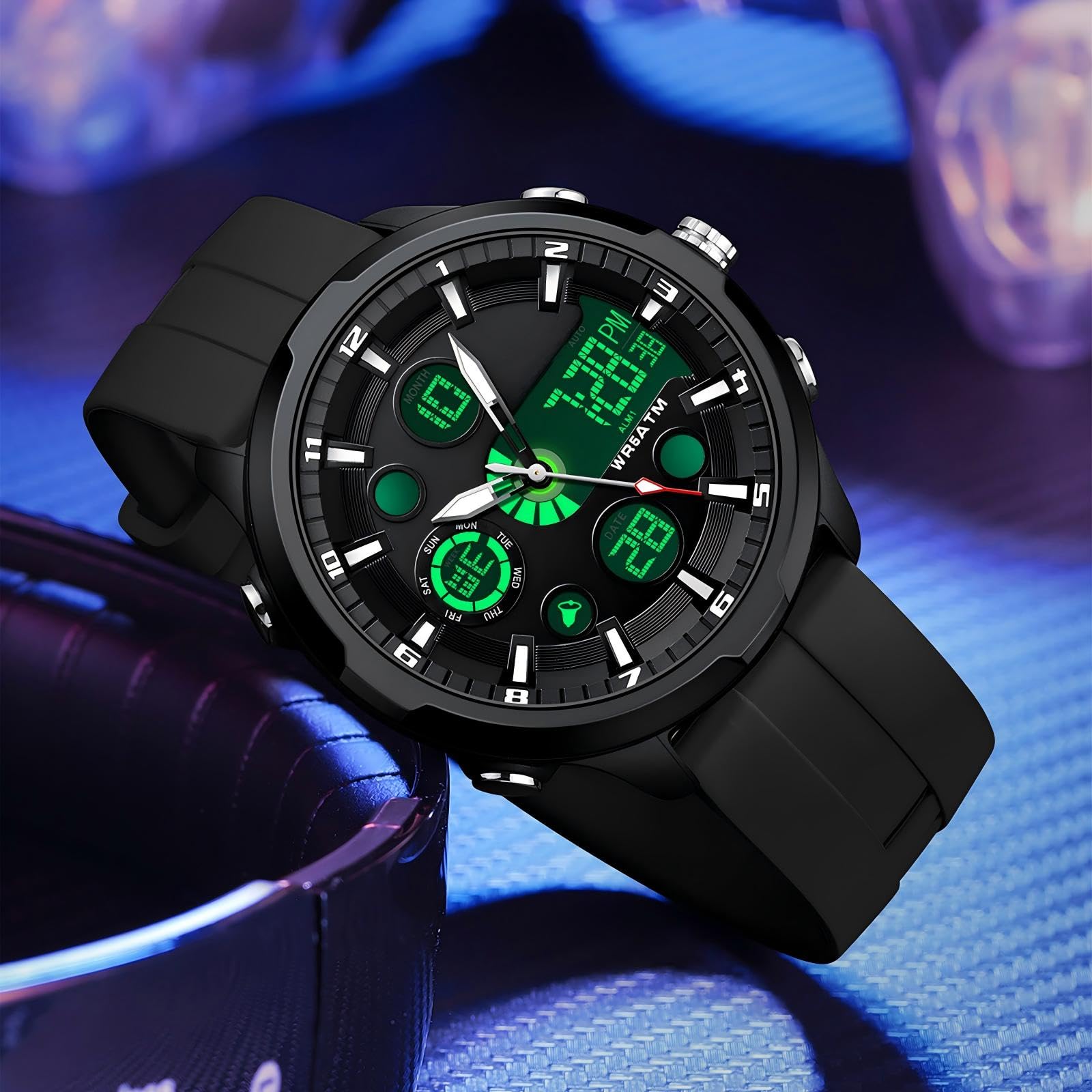 findtime Orologio da uomo con quadrante grande, casual, cronografo, impermeabile, sportivo, militare, resistente, per attività all'aperto