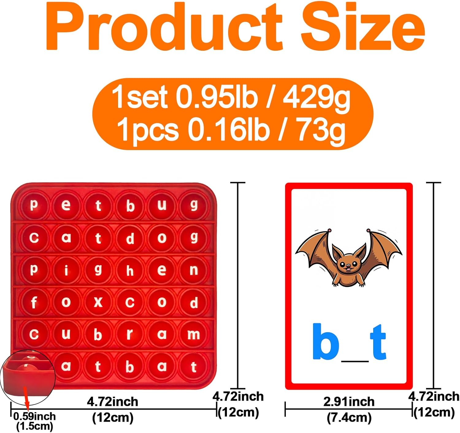 CVC Learning Pop Fidget Set with Flash Cards - Educational Spelling and Reading Game for Preschool and Kindergarten, Includes Colorful Erasable Pens and Fidget Boards