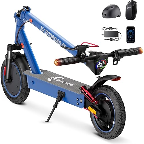 Electric Scooter, Up to 25 Miles Range & 21 MPH, 4 High-Performance Shock Absorbers, 500W Motor & 10" Solid Tires, Foldable Commuter Electric Scooter for Adults with Turn Signals, APP Lock