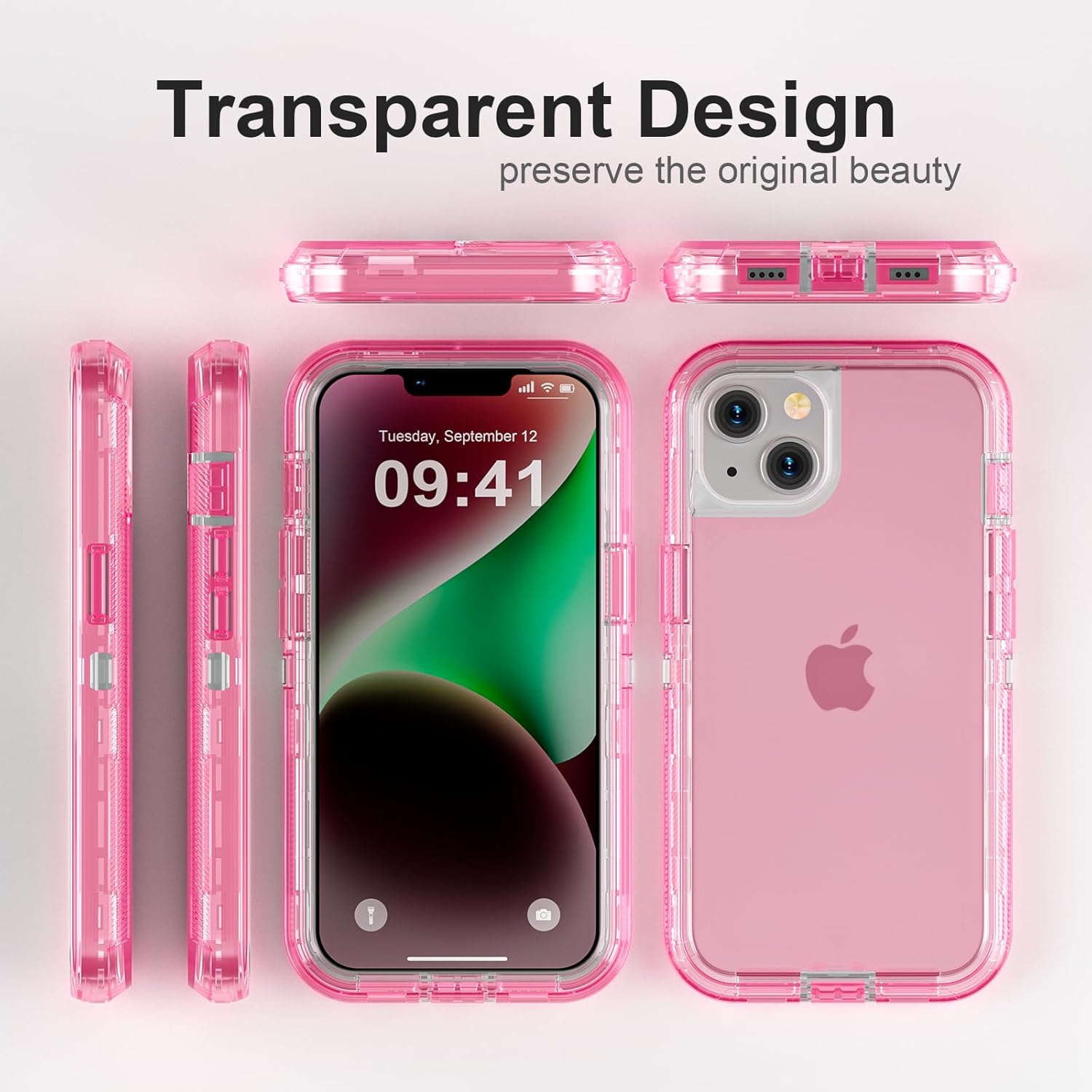 Compatible with iPhone 14 Plus Case, Heavy Duty Shockproof Protection Phone Cases, Anti-Drop, Dual Layer Transparent Protective Cover, 6.7 inch,Crystal Pink - Image 6