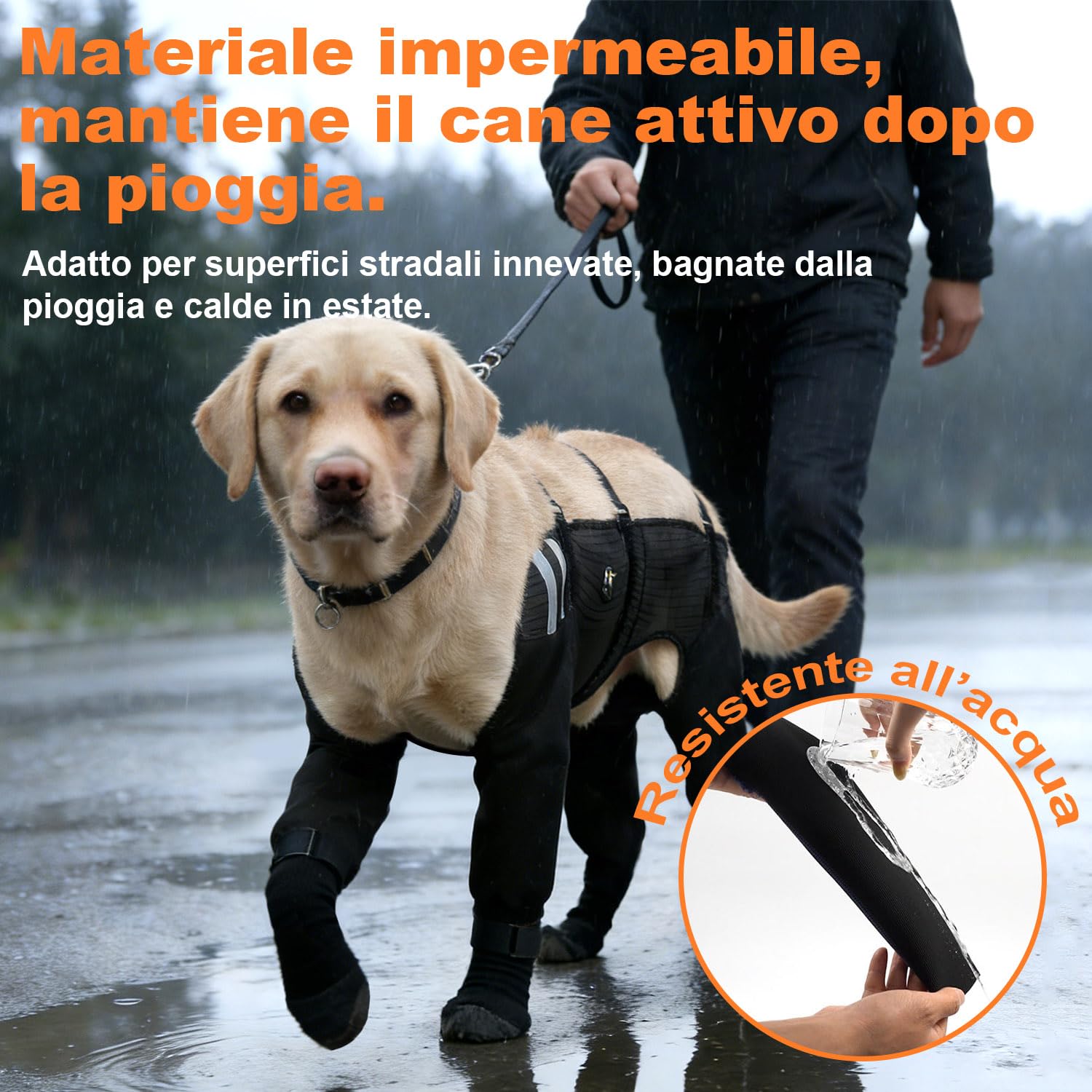 COODEO Calzini Impermeabili per Cani 4 Zampe, Antiscivolo, Protezione Anti-Leccamento, per Ferite, Pioggia, Neve e Cura Post-Operatoria (Nero, L)