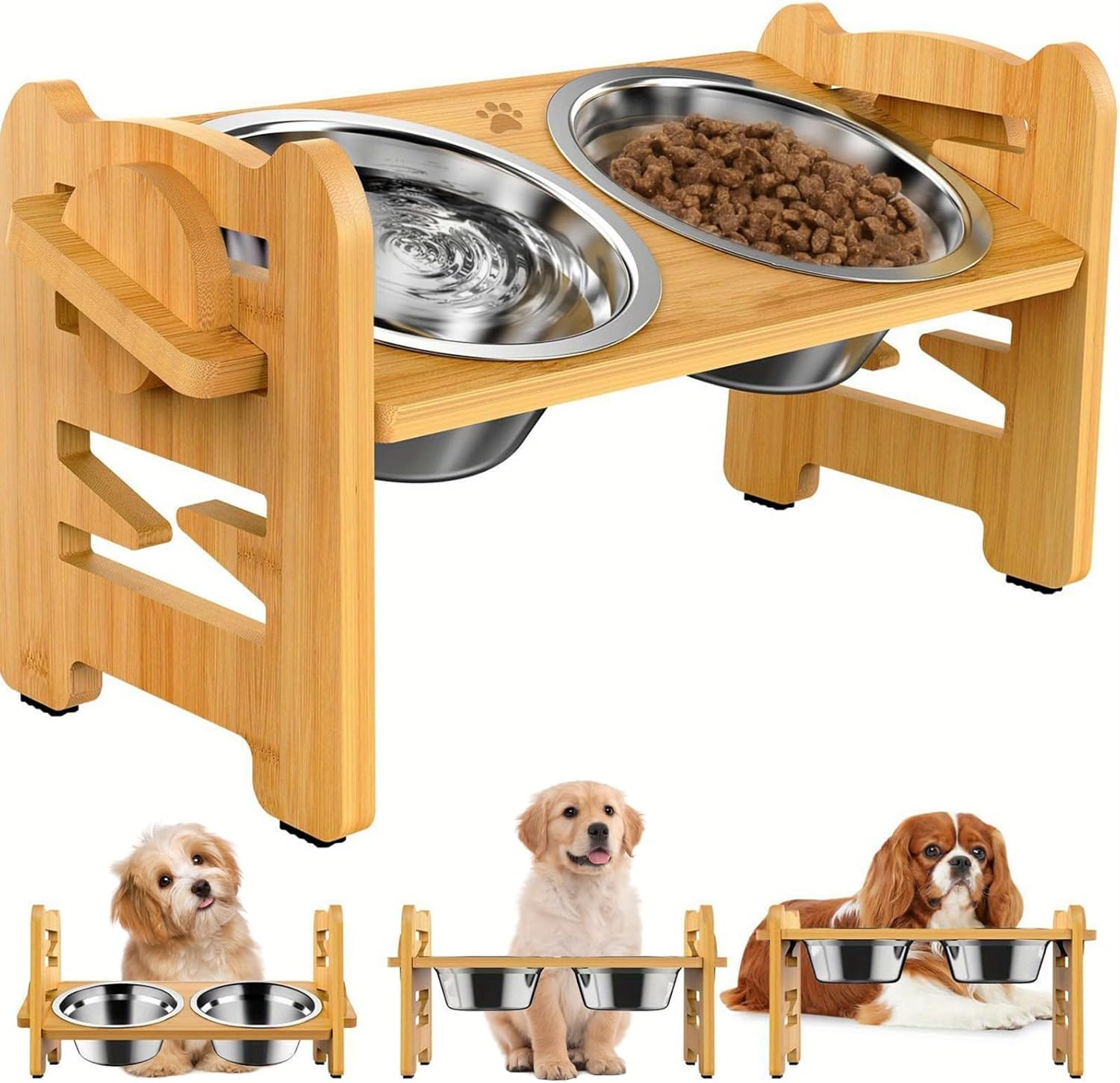 Comedero Elevado para Perro, Comedero para Perro Ajustable en Altura y Ángulo, Plato Elevado para Perro con Dos Cuencos y Alfombrilla Antideslizante, Adecuado para Mascotas Pequeñas y Medianas