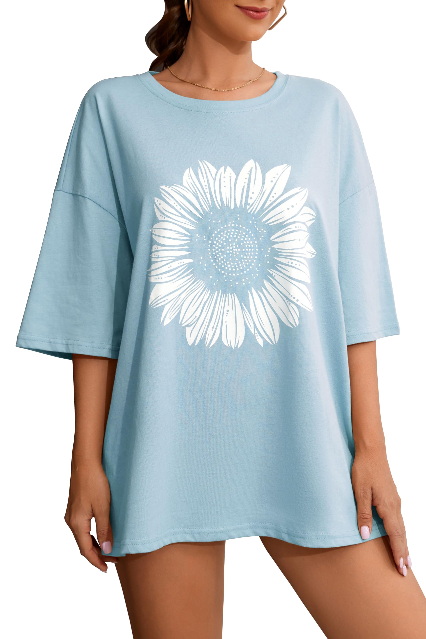 Fenxxxl Women’s Oversized Tshirt Short Sleeve Tunic Tops Crew Neck Casual Drop Shoulder Loose Tee T Shirts