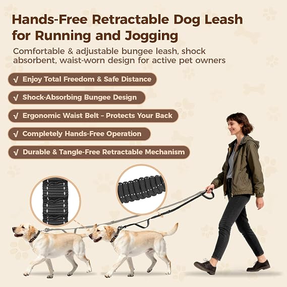 9.7FT Detachable Hand-Free Heavy Duty Tactical Dog Leash, Black