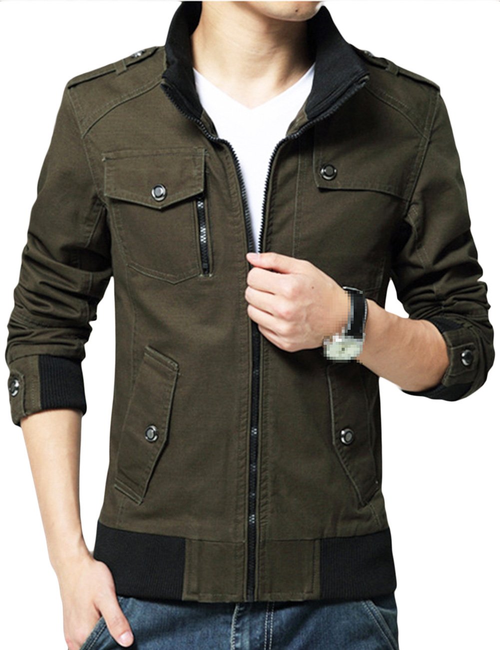 Buy sandbank Men's Cotton Windbreaker Jacket Zipper Bomber Jackets