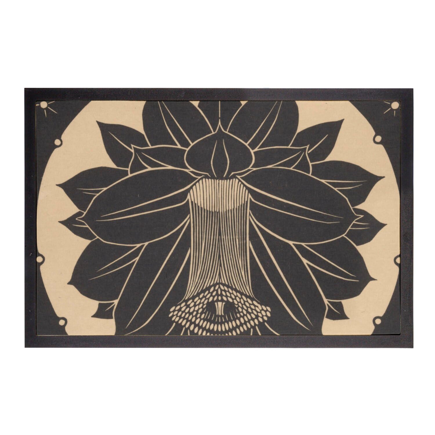 Paillasson fleur vintage 60x40cm absorbant et antidérapant monochrome